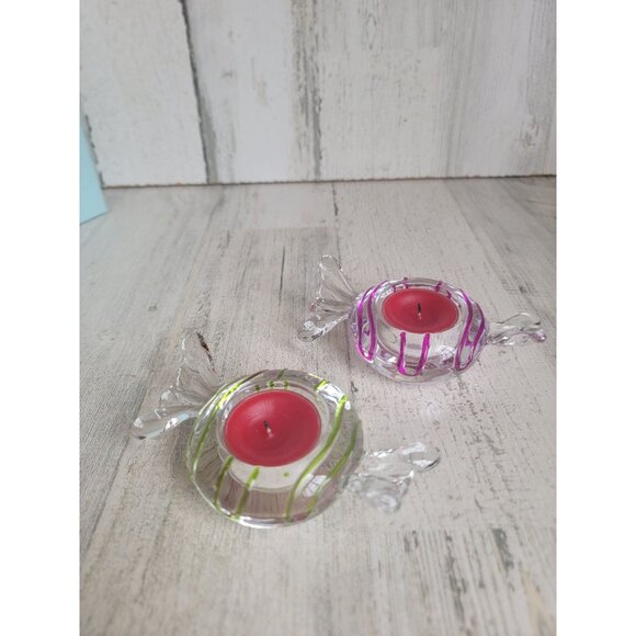 PartyLite wrapped candy tea light glass holders set - Picture 2 of 7